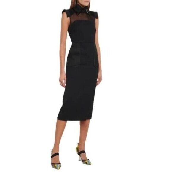 FENDI COLLAR MESH TRIM DRESS SIZE 44 IT M US WITH TAGS - Picture 2 of 15